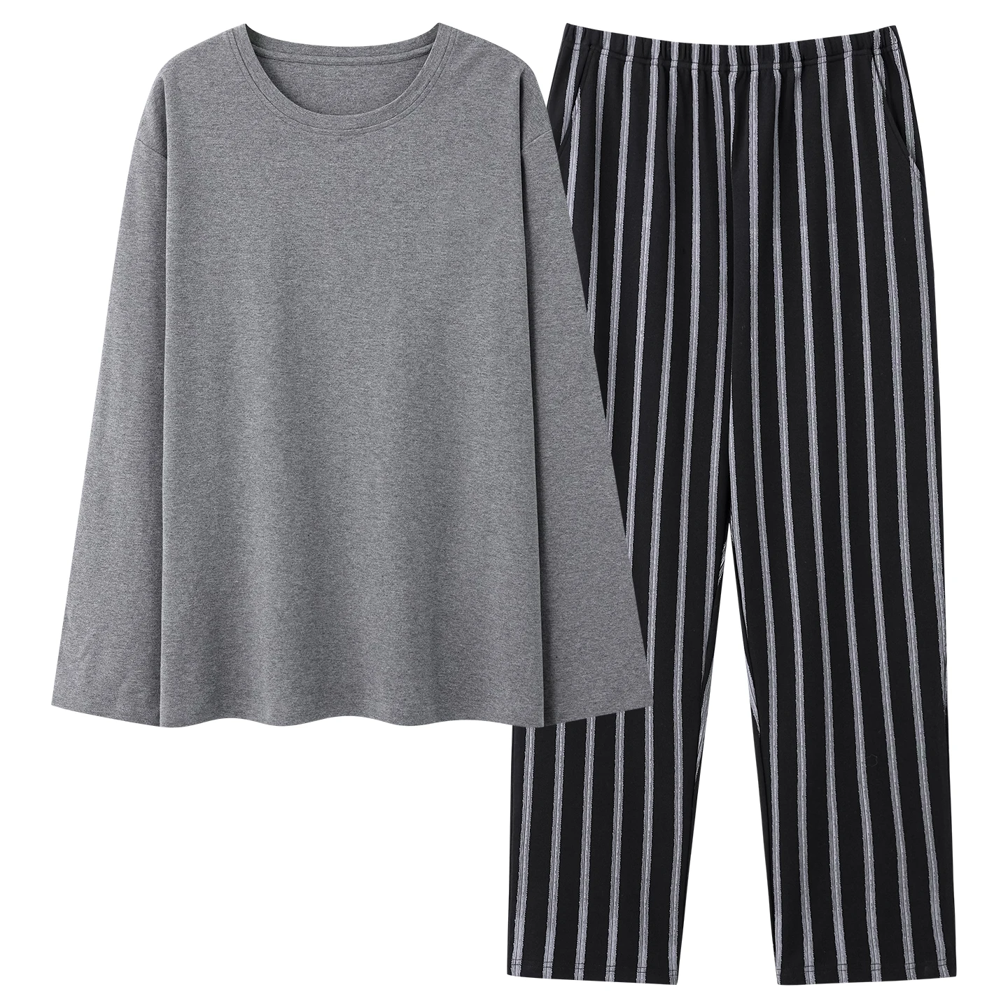 

Осенний пижамный комплект, мужская одежда для сна из чистого хлопка, домашняя одежда, весенние топы с длинными рукавами + полосатые брюки, пижамный костюм для отдыха