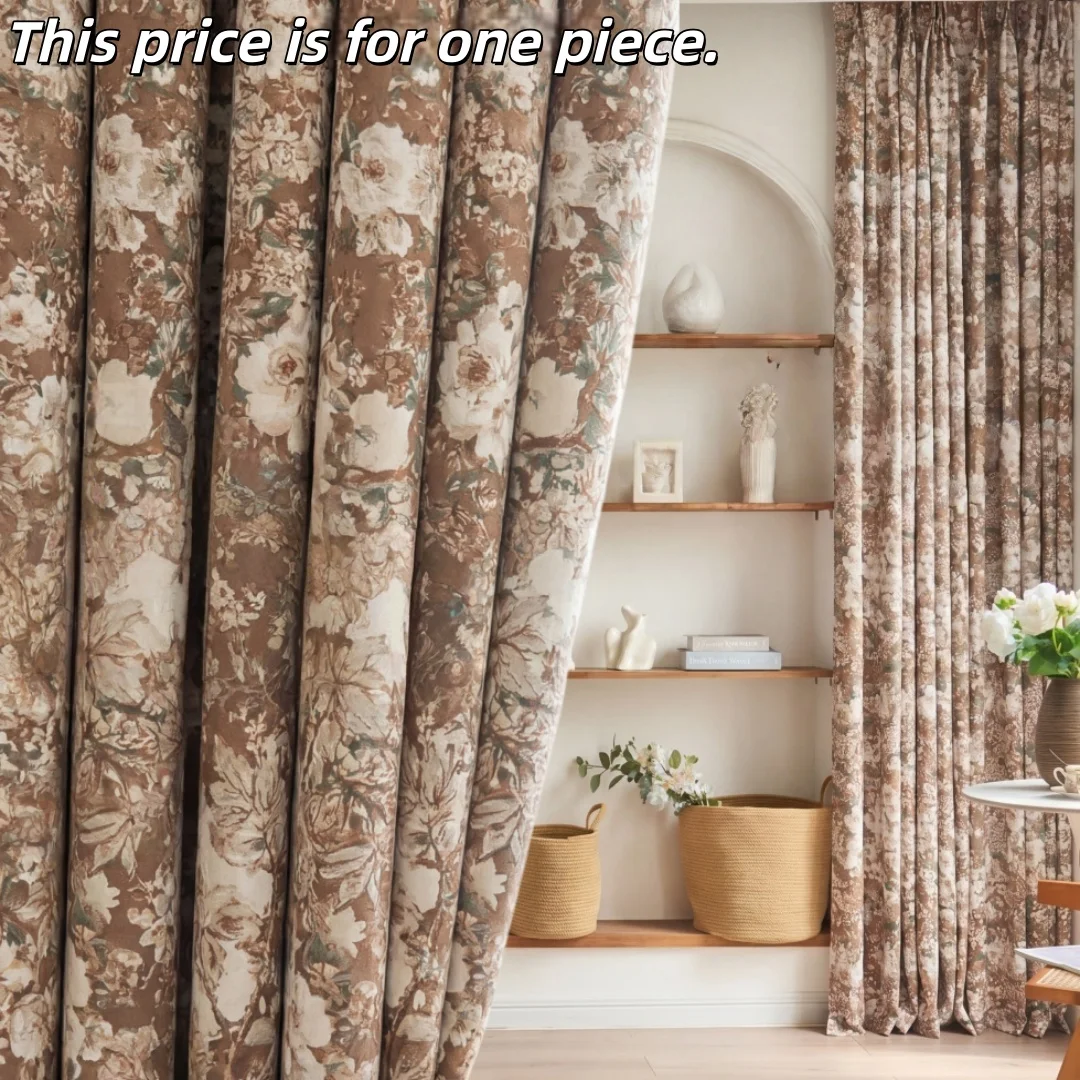 1PC Cream Sketch American Country Cross-Border Curtain, High Privacy Fabric, Living Room Bedroom Bay Window, Elegant Material