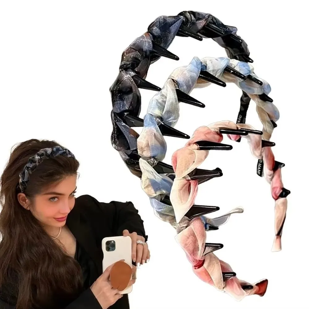 

Sweet Lace Mesh Hairband Pleated U Shape Hair Hoop Non-slip Toothed Hair Comb for Women Girls