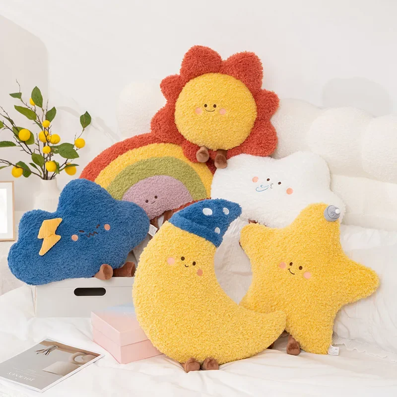 Cartoon Starlit Sky Pillow Super Soft Cloud Sun Moon Stars Rainbow Plush Toy Home Decor Appease Gift Sofa Backrest