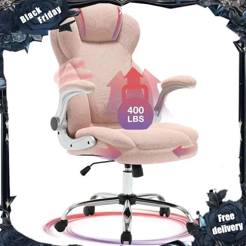 Big and Tall Fabric Pink Office Chair Duty Executive Desk Chair with Extra Wide Seat, High Back Ergonomic Leather Computer