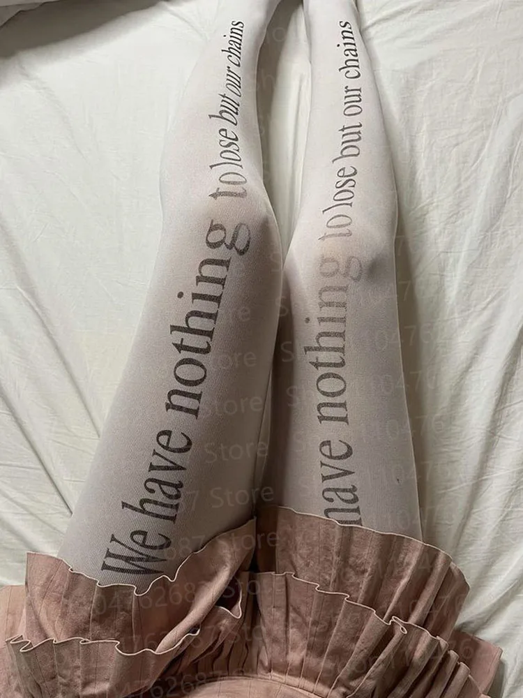 

Gothic women's letter thigh socks with white printed stockings JK Harajuku casual knee socks Y2K cosplay socks Sexy accessories