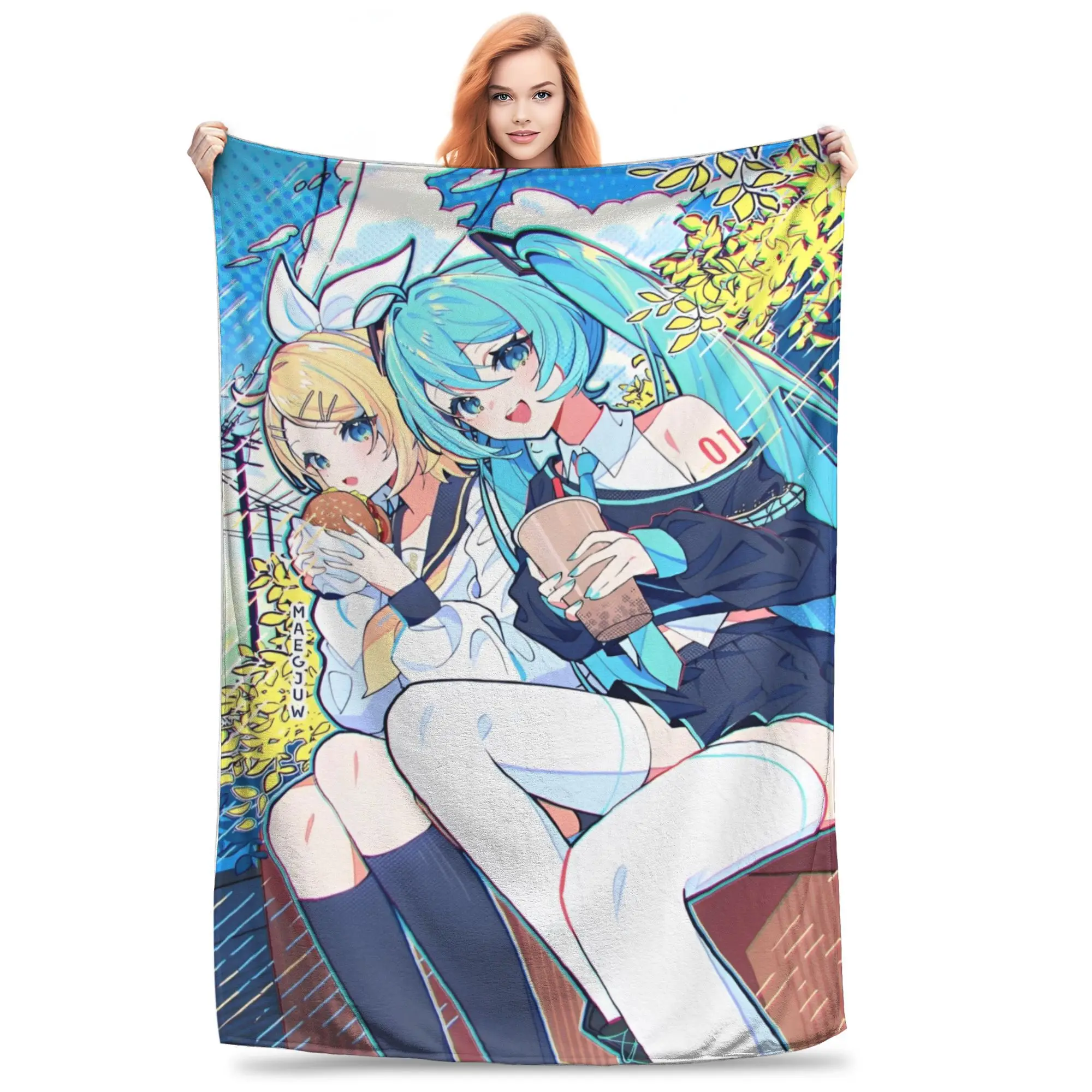 

Hatsune Miku Throw Blanket for Couch Fuzzy Soft Plush Blanket 50x60 Inch Multi-size Bedspread for All Seasons