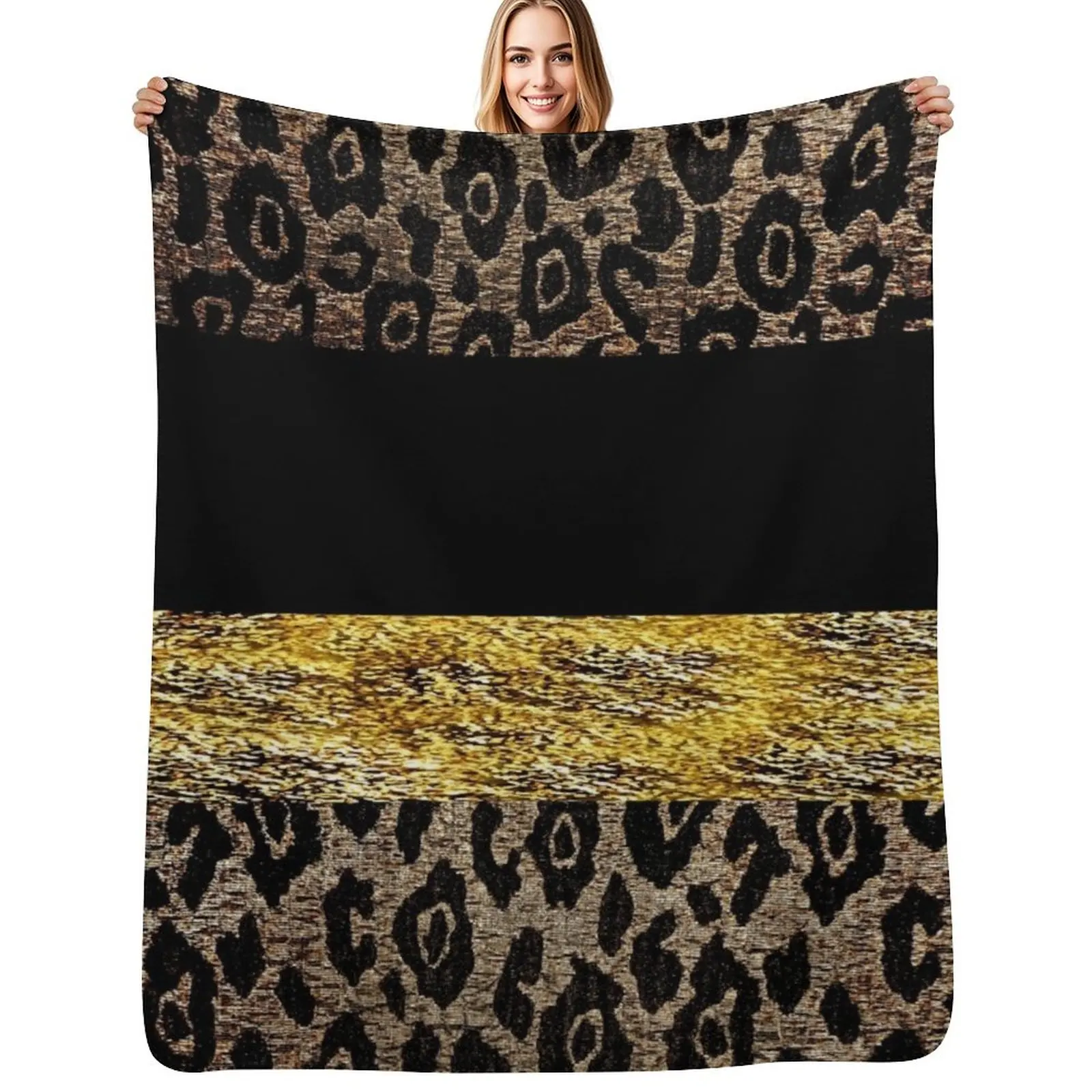 

Animal Print Black and Gold and Brown Cheetah and Leopard Throw Blanket Soft Comfort Blanket for Reading Watching TV