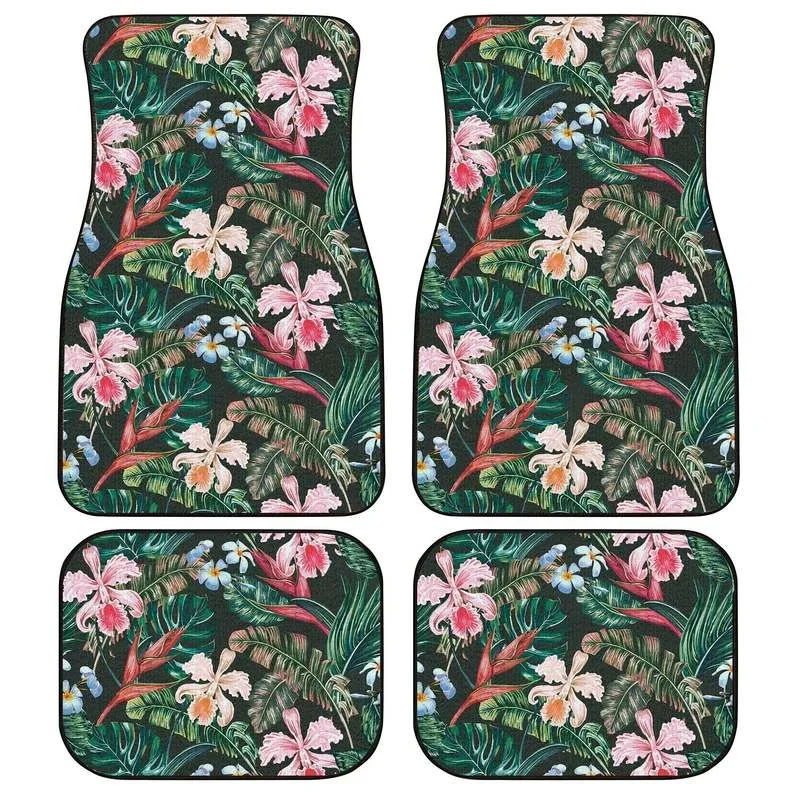 Hawaiian Car Floor Mats Custom Hibiscus Plumeria Flower Car Accessories 4PCs Pack