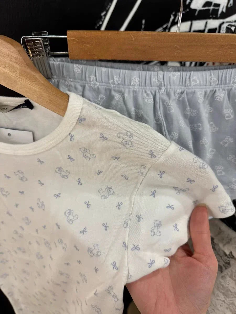 T-shirt à manches courtes et col rond pour femme, estival et décontracté, avec un nœud et un petit ours imprimé, Y2k Y-ton