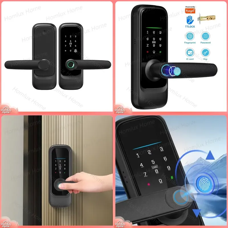 Smart Aluminum Alloy Fingerprint Door Lock with Single Latch Socket Keyless Keypad WiFi Tuya App Control for Wooden Doors
