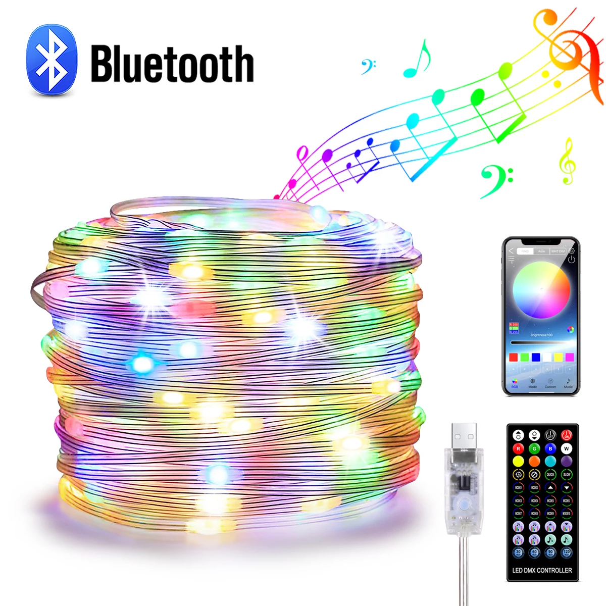 Chasing Effect USB LED Light String 5V RGBIC Dream Color LED Strip Tape Bluetooth Addressable Fairy Lights For Christmas Decor