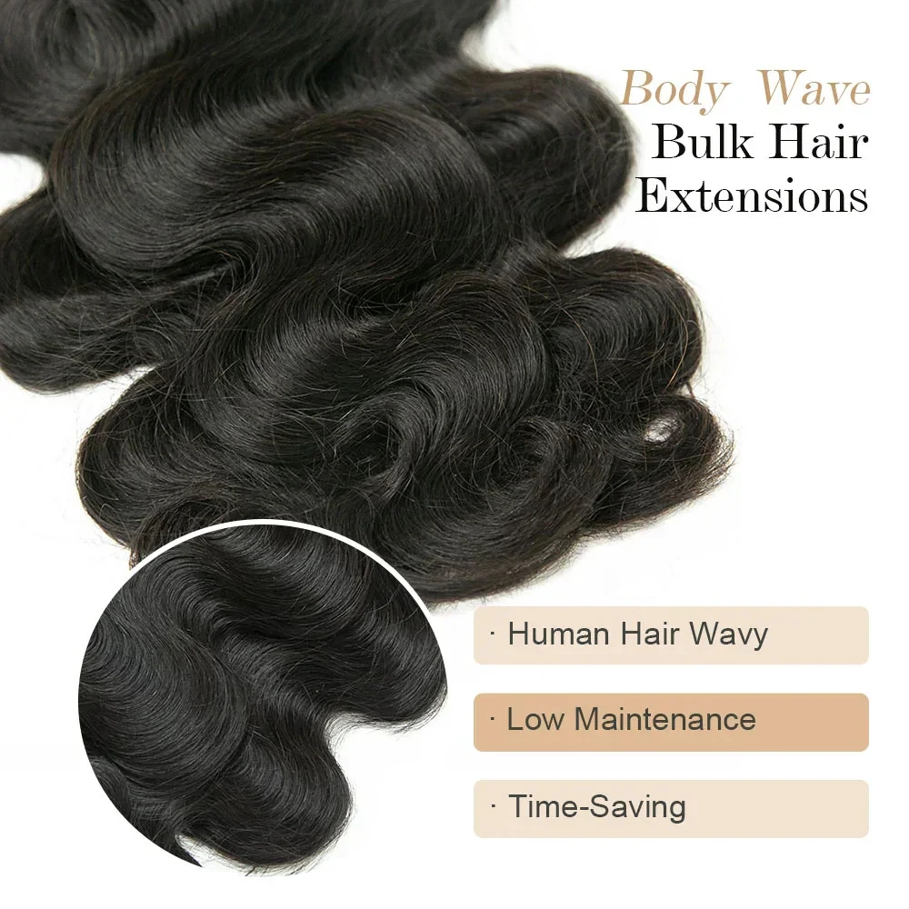 Extensions de cheveux humains en vrac noirs naturels, cheveux ondulés pour tressage, non transformés, 100% cheveux humains, sans trame, 1B