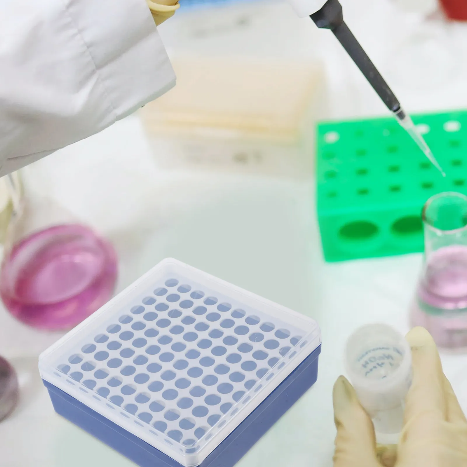 100-Hole Laboratory Test Tube Container Reusable Centrifuge Tube Holder for Research Education Clinical Environments Tubes Box