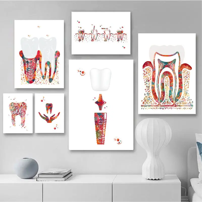 Dental Care Wall Art Posters And Prints Teeth Watercolor Canvas Painting Anatomy Oral Care Picture Dental Clinic Decor