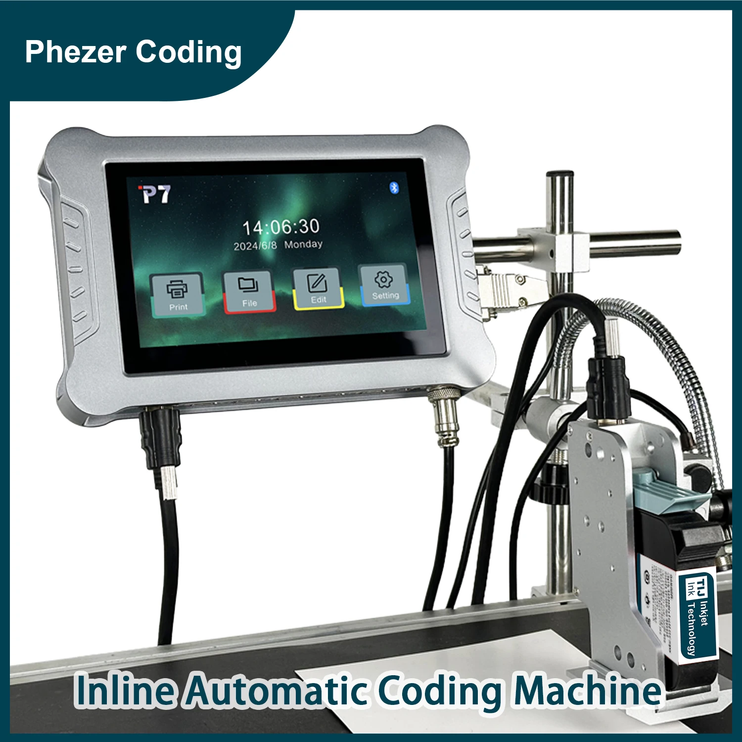 Phezer P7 12.7/25.4mm High speed Label Printer TIJ QR Bar Batch Code Date Number Logo Expiry Date Online Inkjet Printer