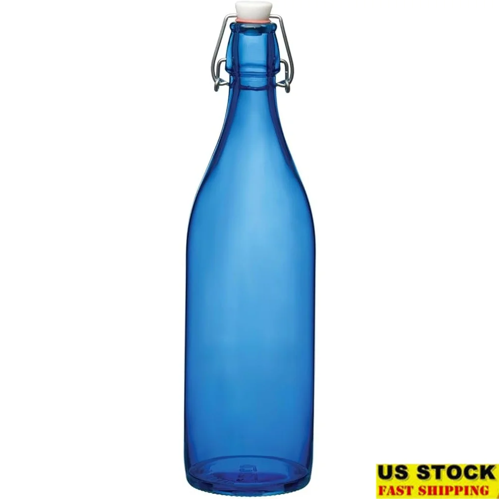 

Navy Swingtop Glass Bottle 33.75oz with Stopper Dishwasher Safe Extra Strong Decorative Ideal Beverages and Kitchen Storage