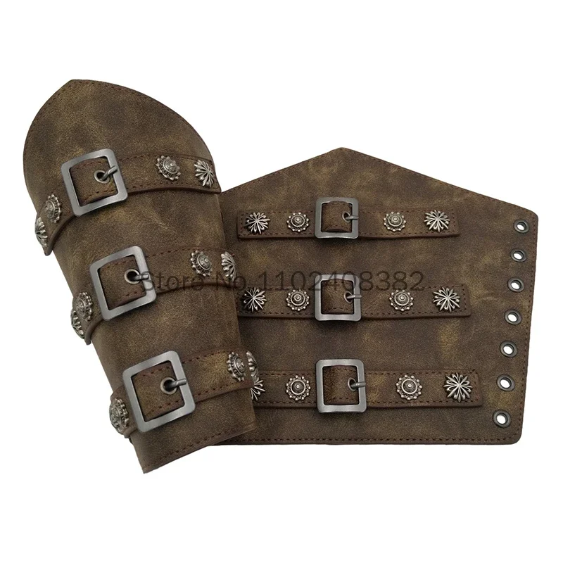 Men Medieval Leather Armor Arm Cosplay Warmers Lace-Up Viking Pirate Knight Gauntlet Wristband Bracer Steampunk Accessories
