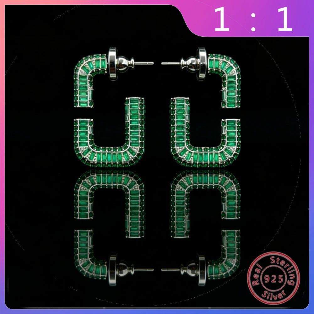 

Новые серьги из серебра S925 пробы: роскошные, модные, в стиле ретро, универсальные, с бриллиантами и зелеными кристаллами, с буквенным дизайном, подарок на праздник
