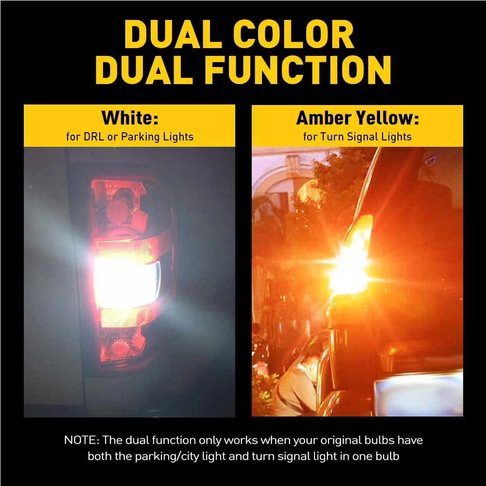 AUXITO 2Pcs Dual Color 1157 BAY15D P21/5W LED Light Bulbs Yellow White Switchback CANBUS DRL Turn Signal Indicator Auto Lights With A Fan 12V