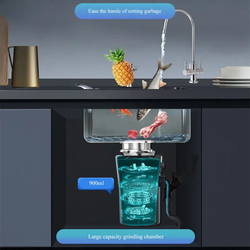 Smart Kitchen Garbage Disposer, Pneumatic Switch/Remote Control Switch, Food Waste Disposer, C01-K/Y, Compatible with Sinks