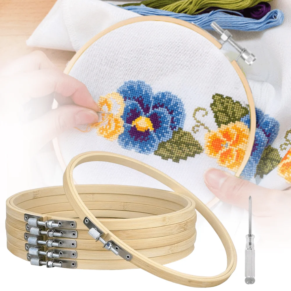 

6pcs Embroidery Hoops 8 Inch Round Bamboo Circle Cross Stitch Hoop Ring for Art Craft Handy Sewing Needlework DIY Decoration