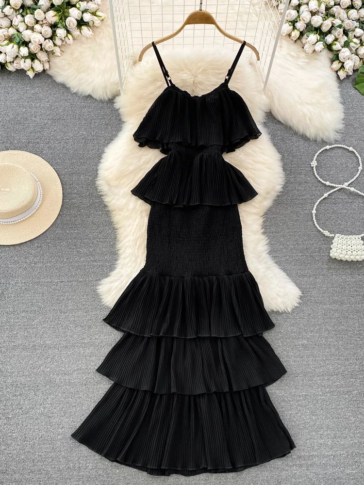 Vestido de playa Sexy para mujer, Espalda descubierta, cintura alta, línea A Irregular, vacaciones en la playa, moda de pastel con tirantes, caliente