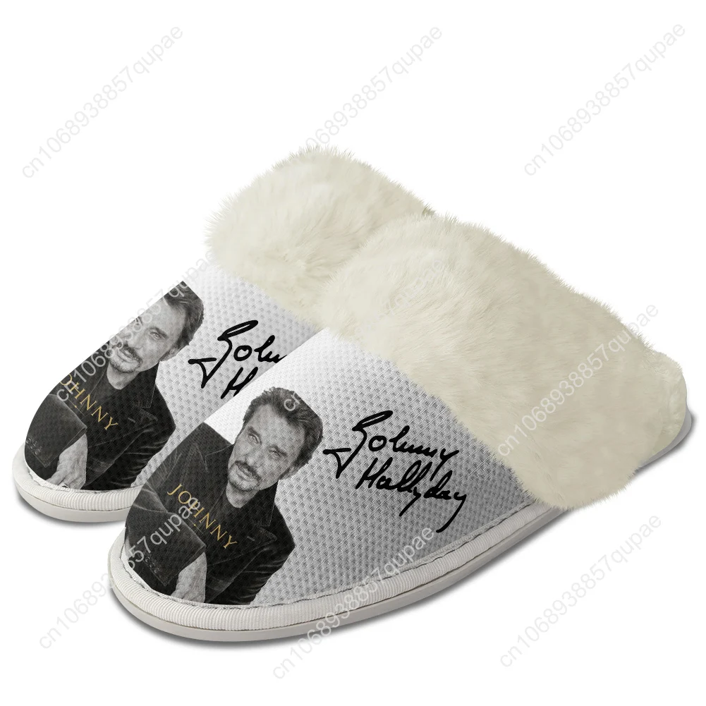 Johnny Hallyday Plush Slippers Keep Warm Shoes Star Star singer Mens Womens Home Cotton Customized Thermal Lightweight Slipper