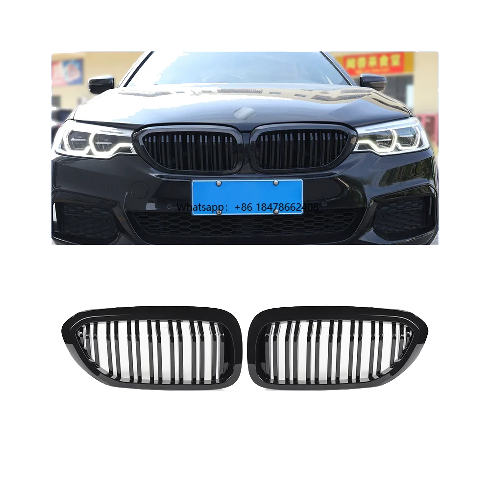 

Black Dual Slats Racing Grille Carbon Fiber Pattern for 5 Series G30 G31 G38 2018 2019 2020 Front Bumper Kidney Grilles Replace