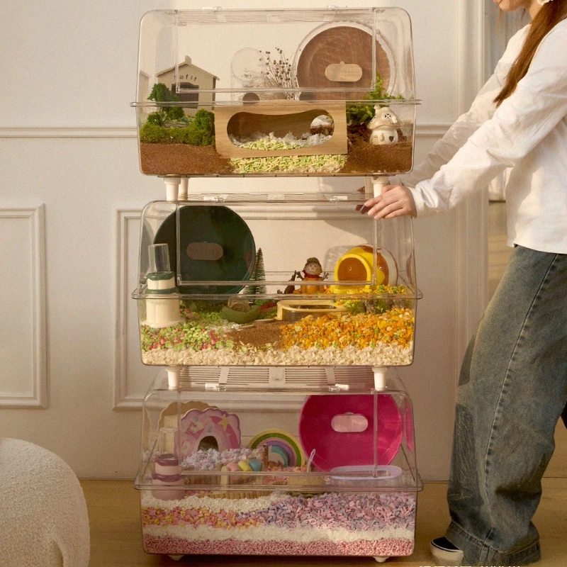 

Большая акриловая клетка для хомяков, устойчивая к грызению, просторное жилище для хомяков и гербилов, роскошный вольер с трубками, легко чистящийся домик для питомцев