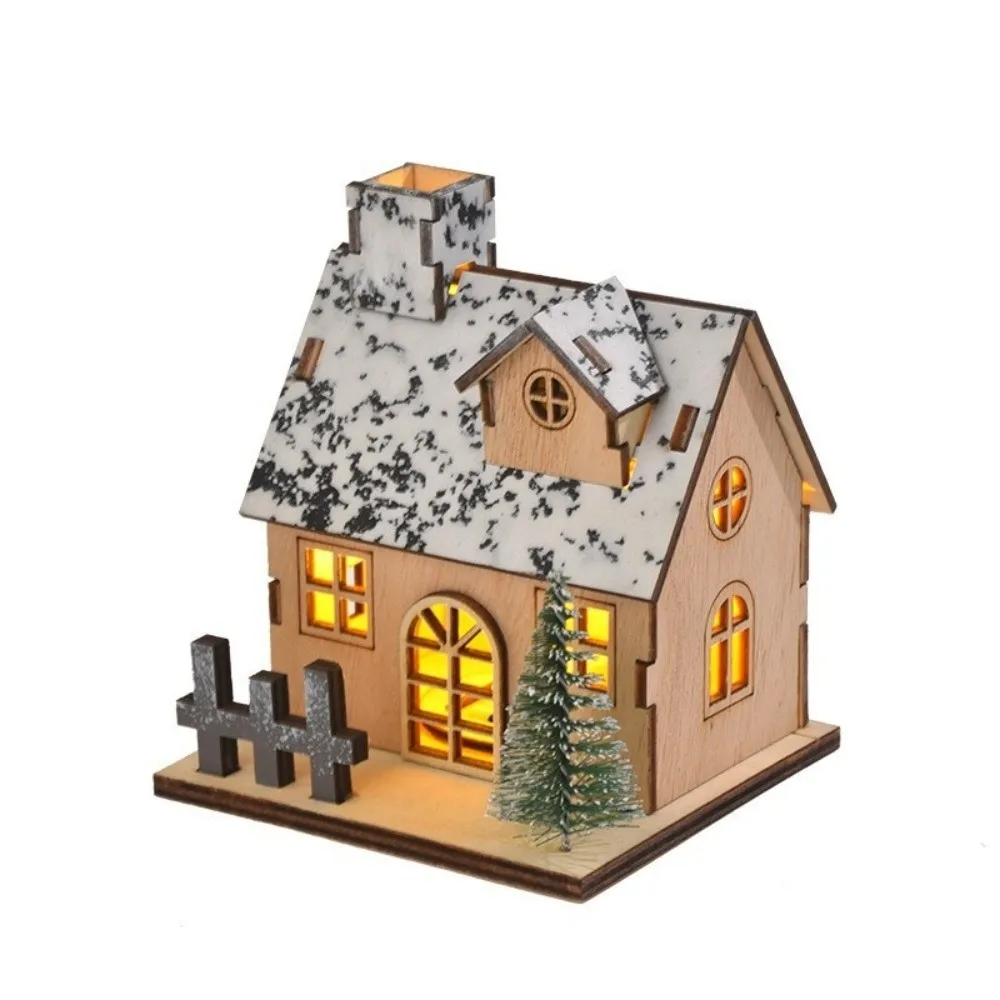 Merry Christmas DIY Xmas Wooden House Glowing Castle Mini Christmas LED Light Xmas Ornaments Gift