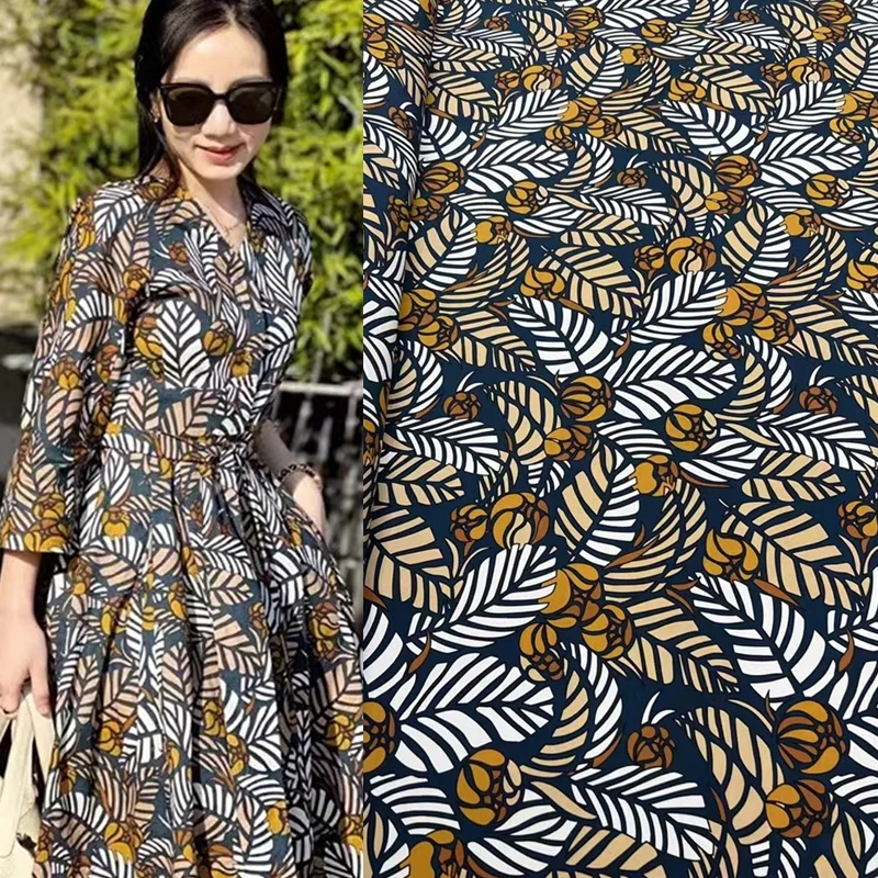 Fashion Printed Silk Shirt Fabric High-end Luxury Brand Dress Elastic Double Crepe Natural Free Cutting Home Chiffon Div Fabric