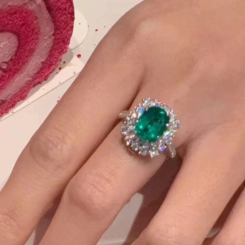 Exquisiter 925 Sterling Silber Paraiba Grüner Smaragd Offener Ring für Damen Kristall Jubiläumsgeschenk Party-Schmuck