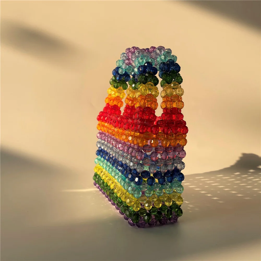 Customized Candy Rainbow Ins Handmade Beaded DIY Colorful Lollipop Small Bag Weaving Female Diagonal Underarm Bead Tote