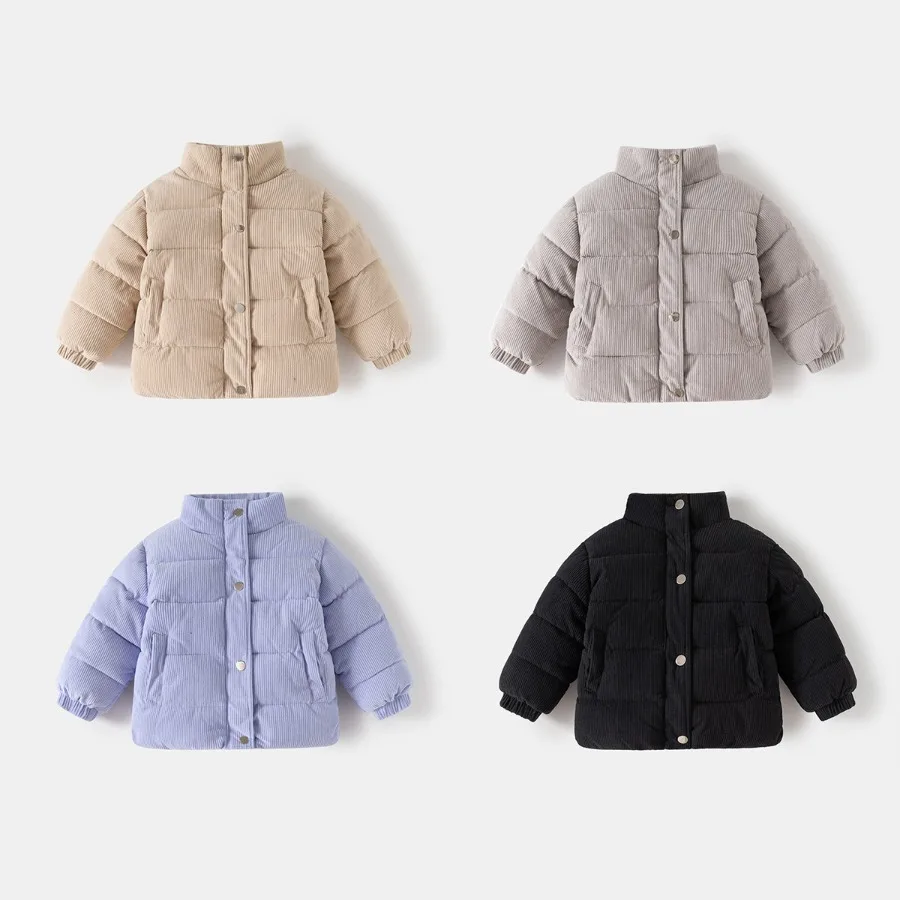 

Зимняя детская вельветовая хлопковая куртка HoneyCherry — однотонная верхняя одежда унисекс, новый корейский стиль, теплое стеганое пальто