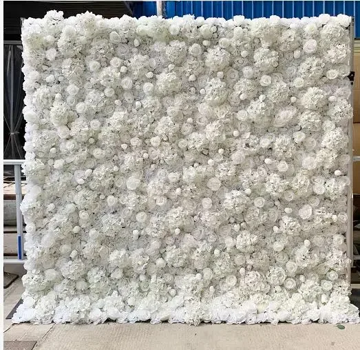 8ft X 8ft Roll Up Fabric Flower Wall Artificial Rose White Wall for Wedding Backdrop Decoration