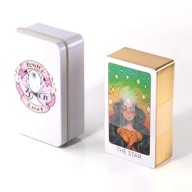 1Pcs Iron Box Golden Edge Britts Third Eye Tarot Card Game 78pcs