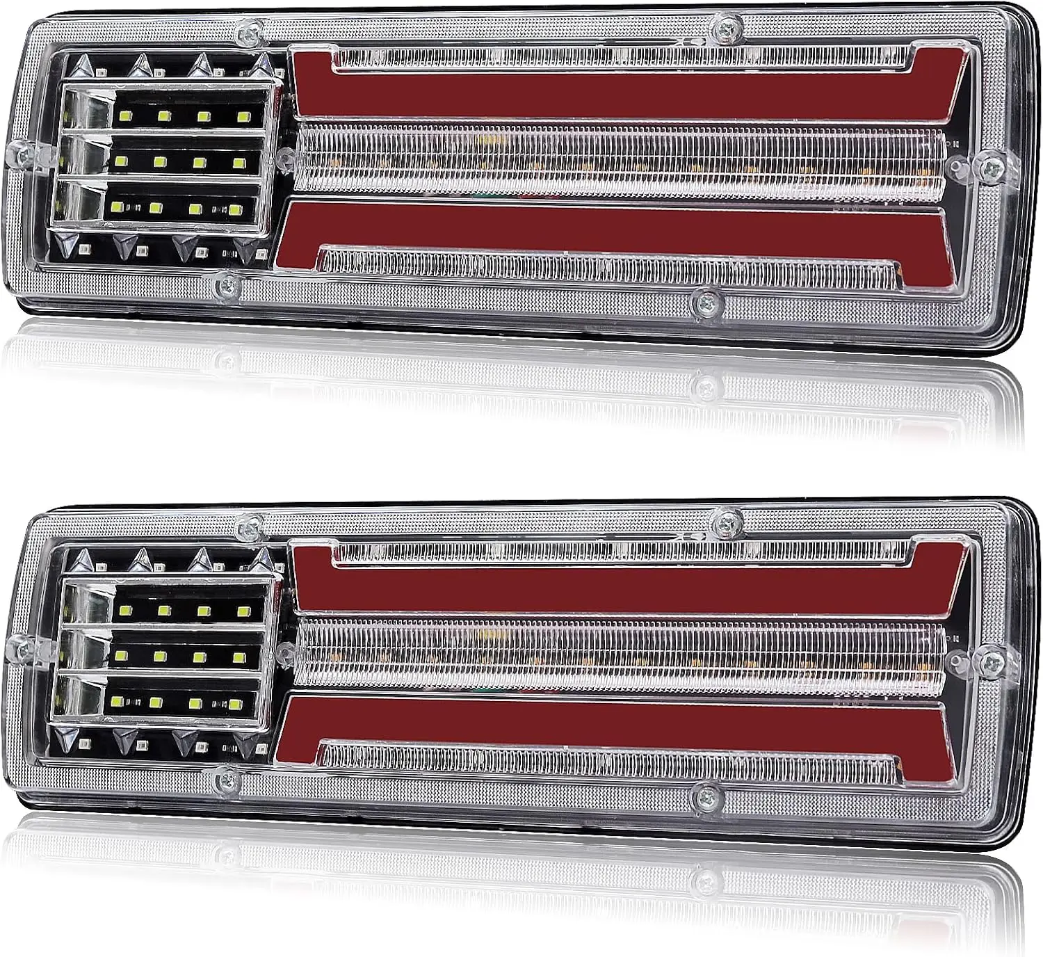

2pcs LED Truck Tail Lights 24V Rectangular Turn Signal Brake Reverse Light for Trailer (I Pattern)