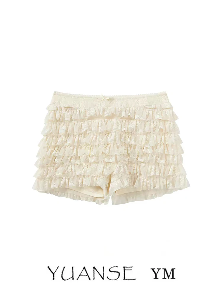 YUANSE Ballet Girl Heavy Work Lace Cake Short Pants Women Slim Sweet Pure Desire Casual Pants Cake Skirt Style mid Waist