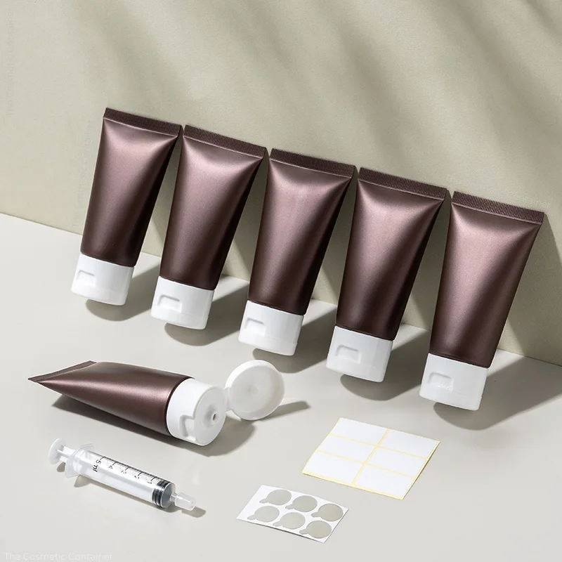 

6Pcs 1.7oz(50ml) Frosted Flip Cover Brown Tubes High-end for Lotion Cosmetic Squeeze Soft Tubes Makeup Refillable Containers