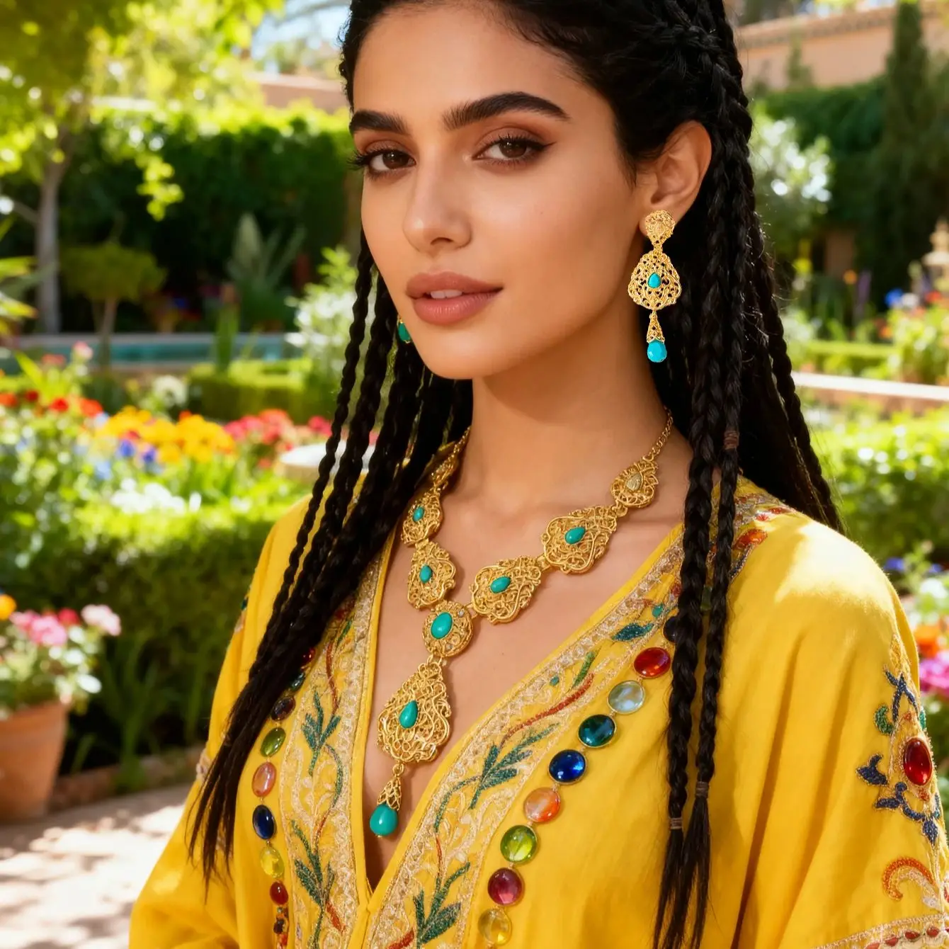 Herseygold Moroccan Trendy Neckace Set for Women Green Rhinestone Gold Plated  Zinc Alloy Bridal Jewelry Set Ethnic Wedding