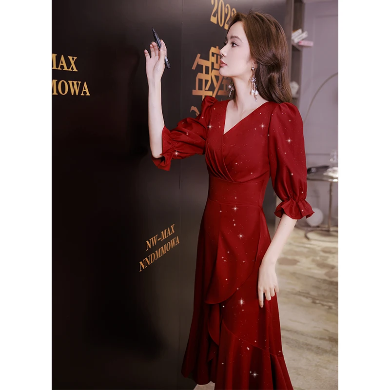 CLNZ#Bridesmaid Dress Long Short Burgundy Wedding Toast suit Bride Marriage Cheap Wholesale Mermaid Trumpet Dress Factory sales