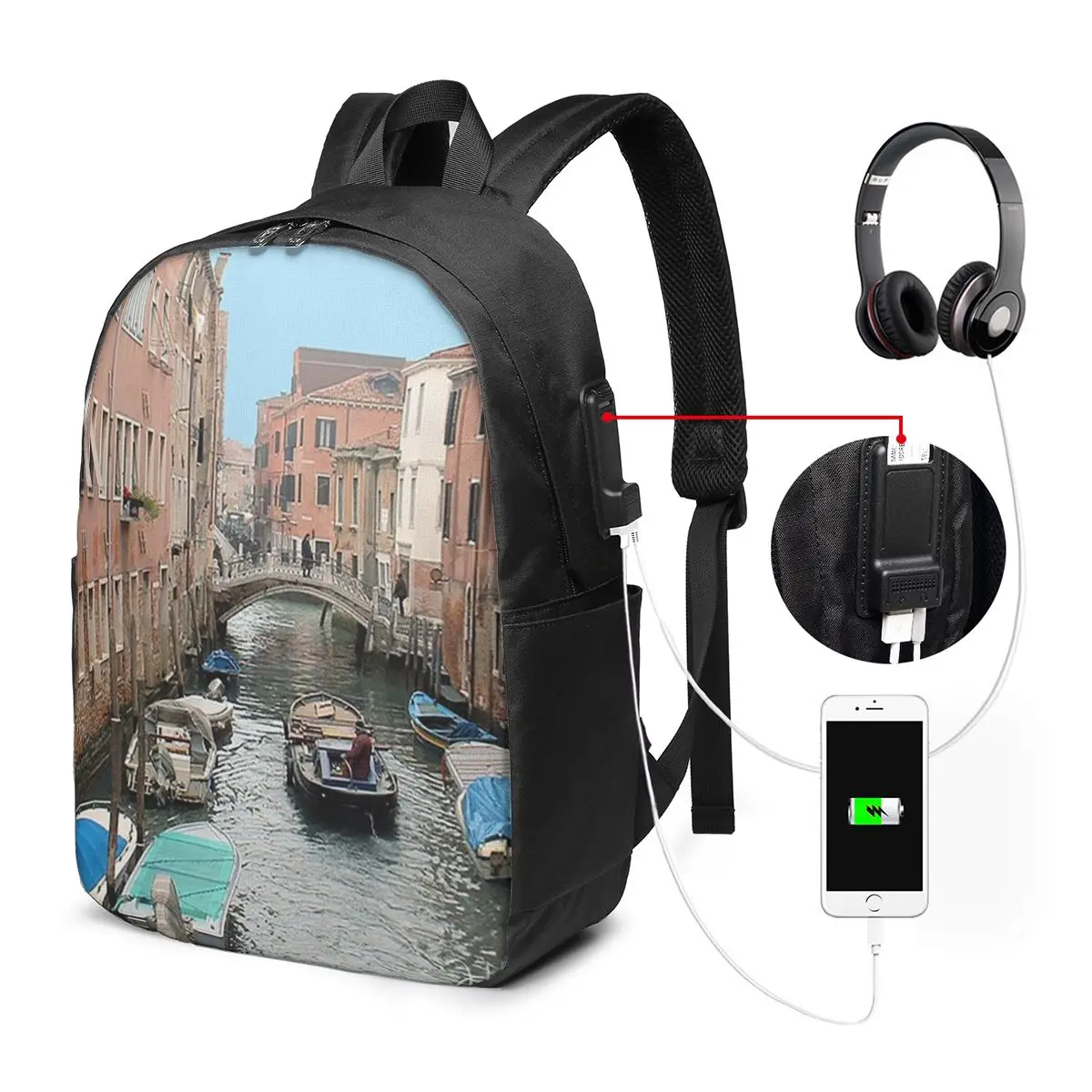 Venice Canal Italy Landscape Backpack Travel Notebook Bag Computer College Student School Bag Laptop Shoulder Bags for Men Women