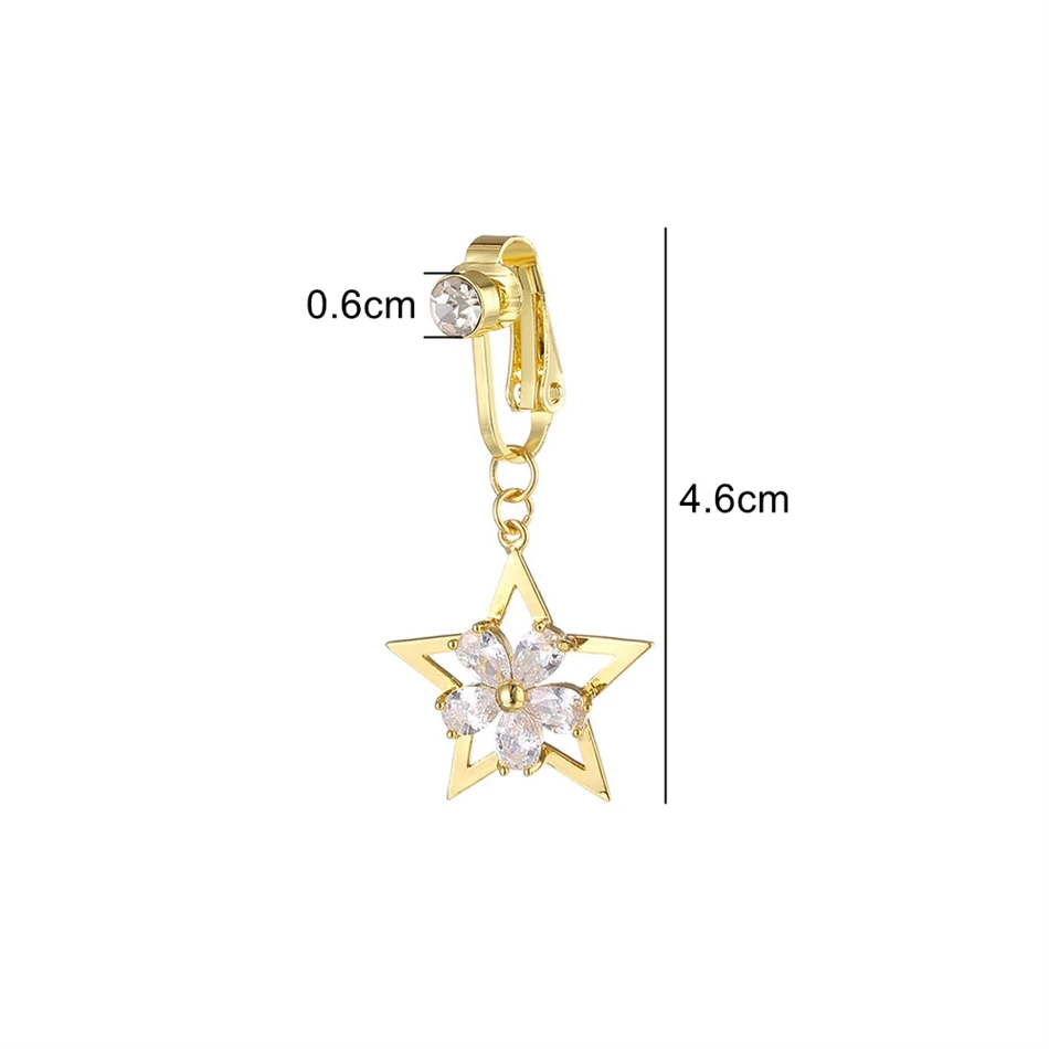 Faux Belly Piercing Ring Crystal Flower Star Dangling Fake Belly Button Pircing Clip On Umbilical Navel Ear Lobe Clip Earring