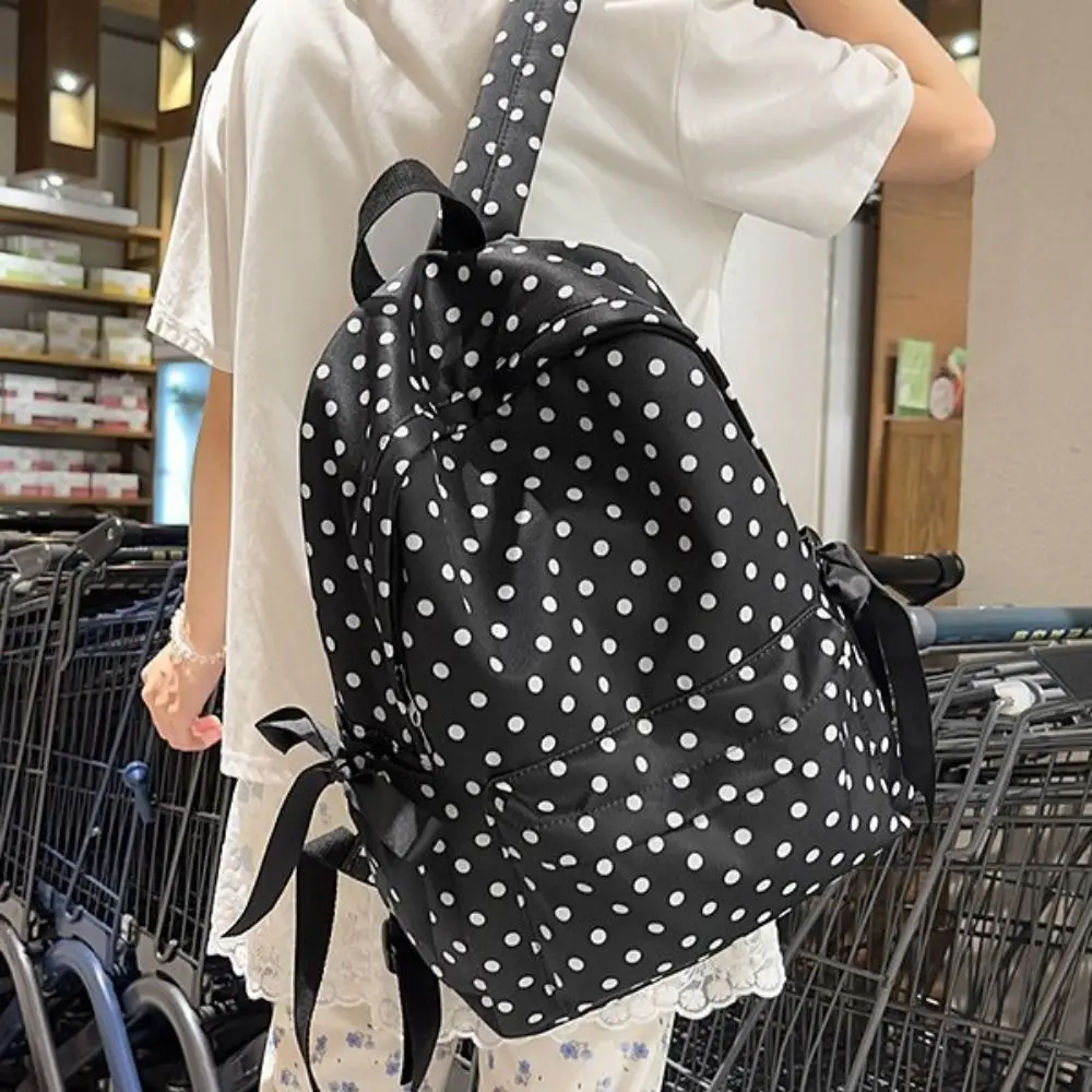 Y2k Sweet Polka Dot Backpack Minimalist Bowknot Design Bow Rucksack Large Capacity Multiple Pockets Student School Bag Gift