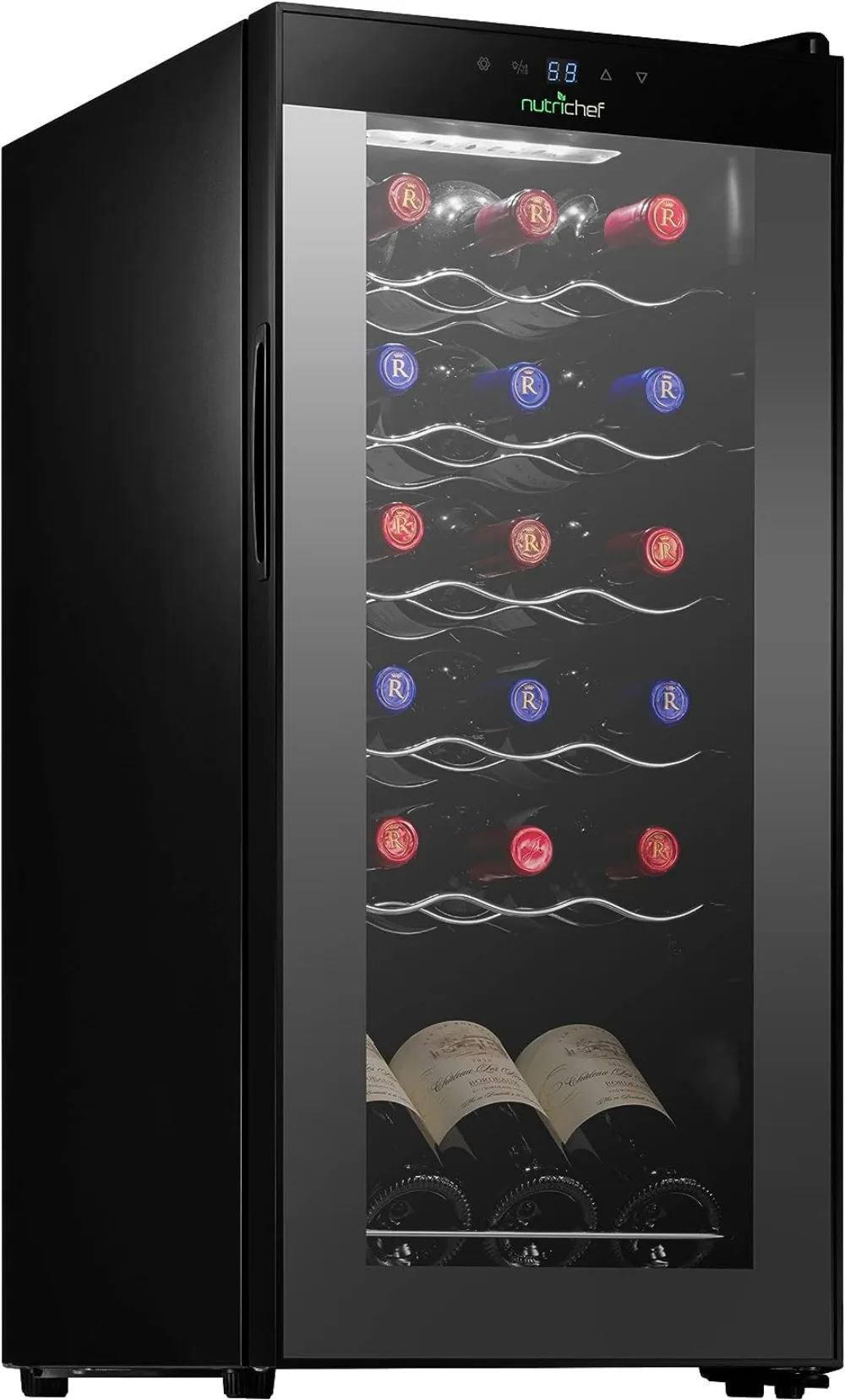 NutriChef Wine Cooler Refrigerator - 18-Bottle Wine Fridge with Air-Tight Glass Door, Touch Screen Digital Temperature Control