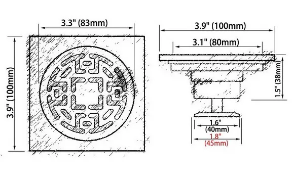 Golden Brass Toilet Square Insert Tile Shower Floor Drain 10*10cm Anti-odor Water Drain Filter 2hr050