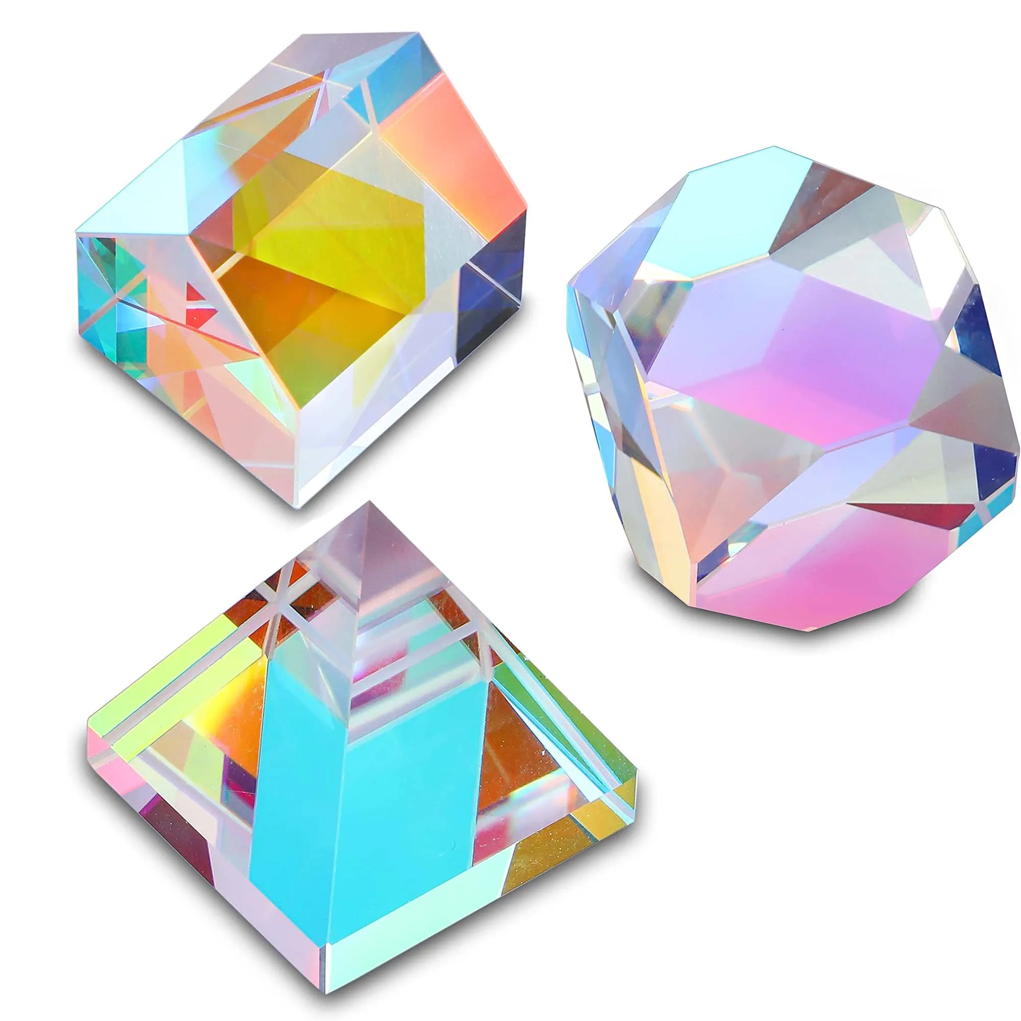 H&D Color Cube Prism 20mm K9 Optical Crystal Glass Polyhedron RGB Dispersion Prism for Physics,Photography,Desktop Decoration