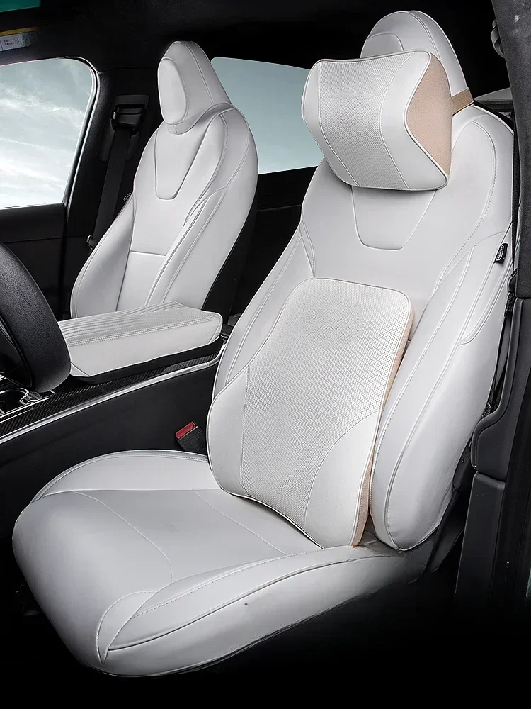 For Tesla Model X 2023 Car Lumbar Support Cushion Headrest Neck Pillow Leather Memory Cotton Seat Waist Pillow Neck Rest Cushion