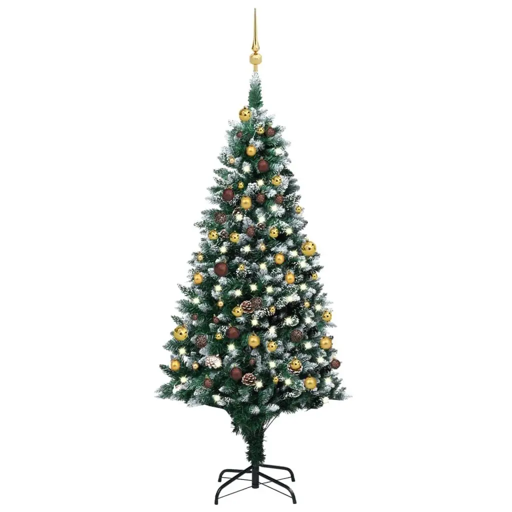 70.9 Pre-lit Artificial Christmas Tree with Ornaments & Pinecones - Festive Holiday Decoration