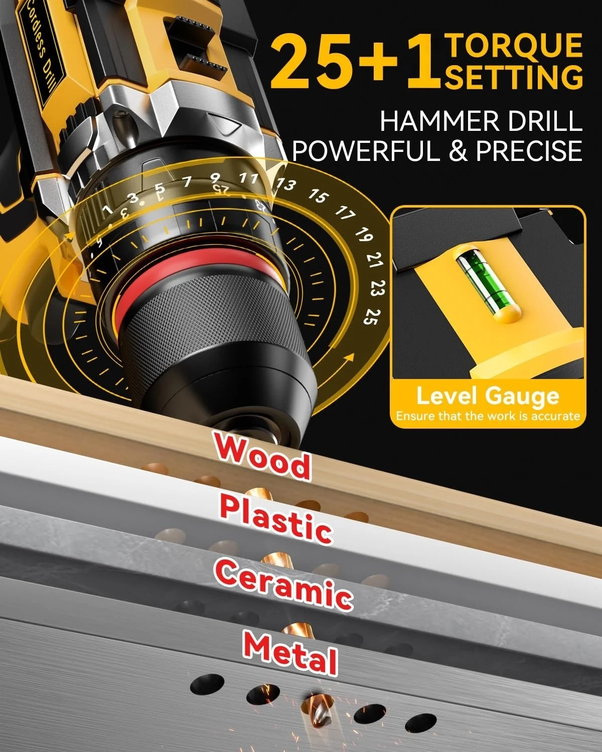 21V Mini Handheld Lithium Battery Cordless Drill Electric Screwdriver Set, 25Nm Power Hammer Drills Driver 25+1 Torque With LED