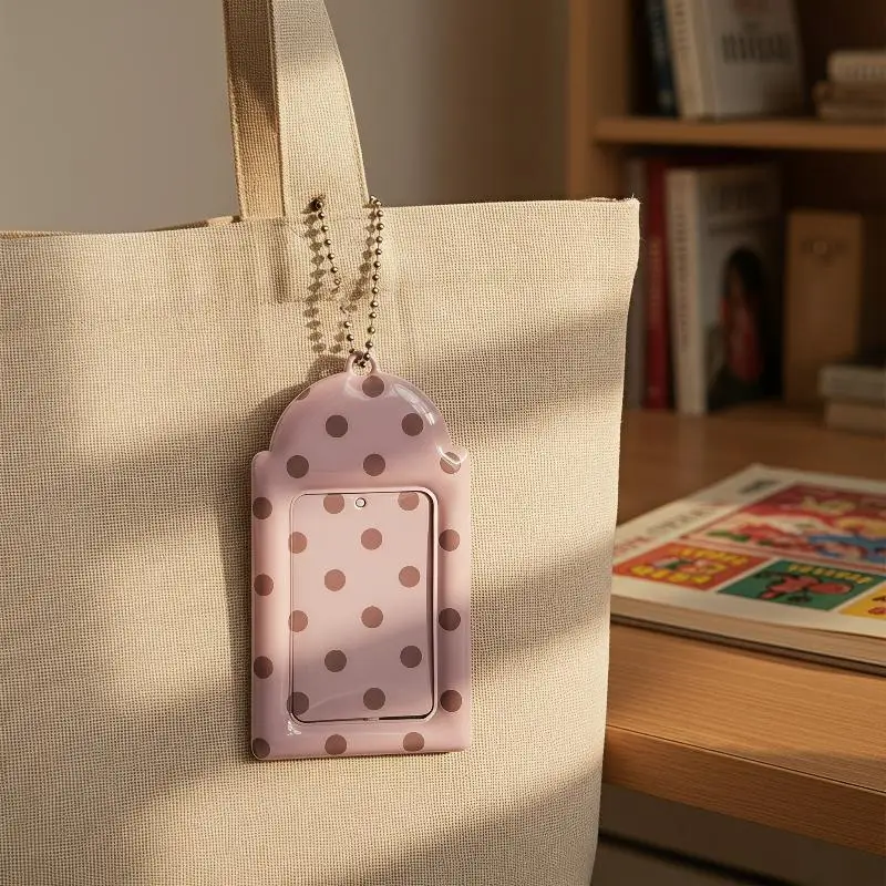 @*Cute Polka Dot Card Holder 3 Inch Clear Photocard Sleeve Kpop Idol Photo Protector for Kpop Fans Travel Carry
