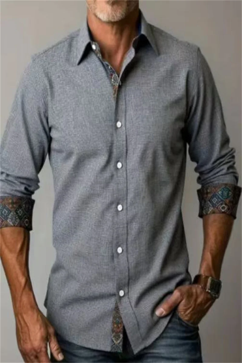 Новая мужская популярная льняная однотонная рубашка с длинными рукавами, модный и повседневный крутой топ-рубашка