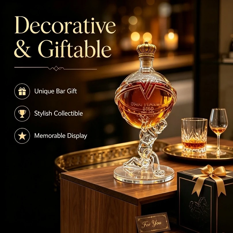 Liquor Decanter Large Capacity Clear Glass Whiskey Bottle Crown Lid Wine Carafe Bar Home  Bourbon Cocktail Lovers